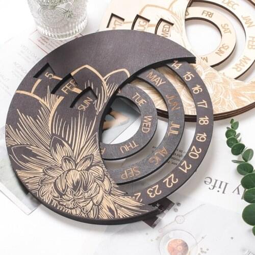 Wooden Calendar Wall Hanging Crafts Round Perpetual Calendar Handicraft Home Bedroom Study Room Decor Gift 2021 office decor