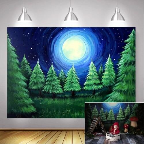 Jungle Forest Newborn Children Portrait Photography Backdrop Photo Shoot Winter Christmas Background Pine Moon Grass Photocall