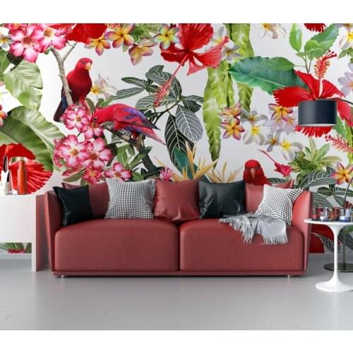 Custom Wallpaper photos Tropical Rainforest Plant Parrot Leaf Background Mural Home Decor Living Room Bedroom mural 3d wallpaper
