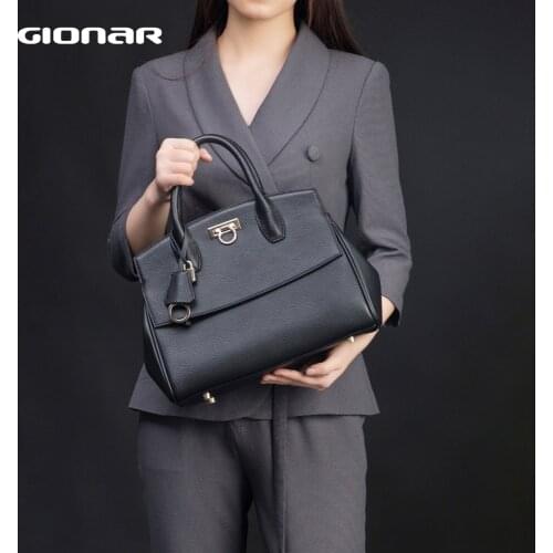GIONAR Genuine Real Leather Purse Handbag Women Business Work Luxury Brand Designer Crossbody Top-handle Hand Bag