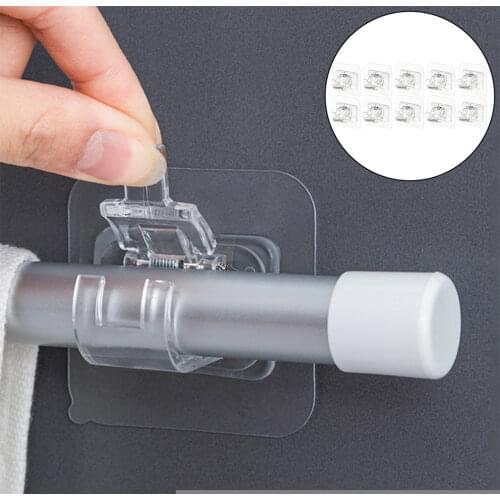 Adhesive Curtain Rod Holder Drapery Wall Bracket Bar Rod Fixed Home Toilet Bathroom Living Room Hotel