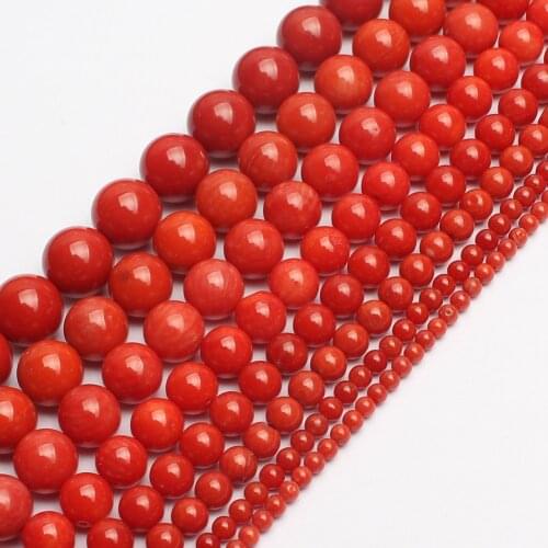 AA+ Natural Red Coral Beads Round Loose Beads 2mm 3mm 4mm 6mm 8mm For Jewelry Making Necklace DIY Bracelet