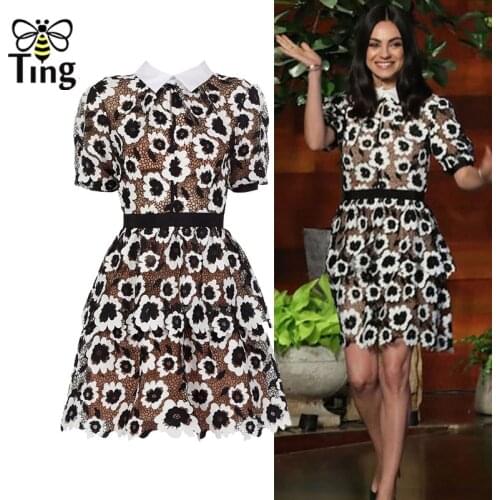 Tingfly Summer SP Mini Dress Peter Pan Color Black vs White Embroidery Lace Mini Dress Short Dresses Casual Streetwear Vestidos