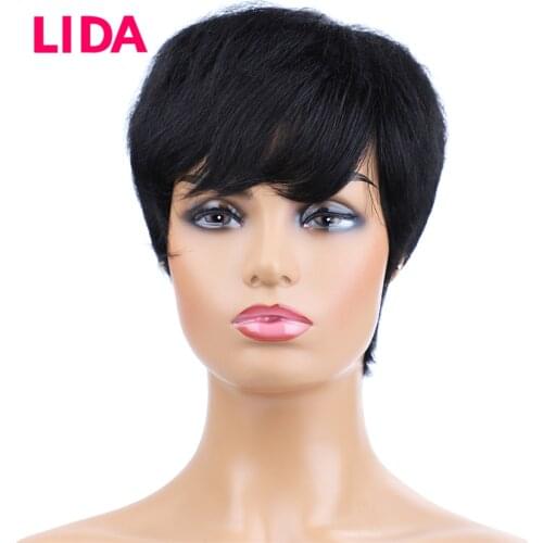 Lida Human Hair Short Brazilian Women Wig Non-Remy Machine Made Straight Wigs 150% Density With Elasticated Net