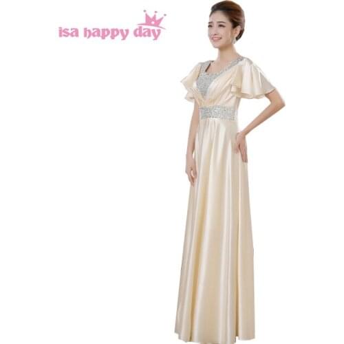 2020 hot sales new design vestido full length formal long champagne satin floor length maxi dress bridesmaid cap sleeve H1382