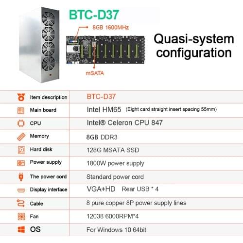 Miner Case Set BTC-D37 Chassis with 4 Fans Motherboard 8 Slots DDR SSD Mining Machine System for Mining ETH Ethereum