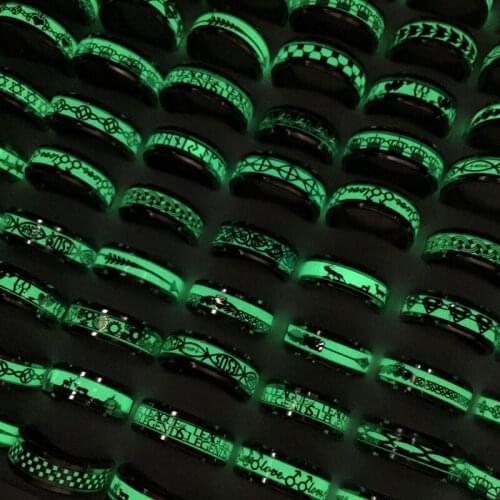 MixMax 20pcs/Lot Men Womens Fashion Luminous Stainless Steel Band Rings Glow in the Dark Party Jewelry Wholesale Mix Styles