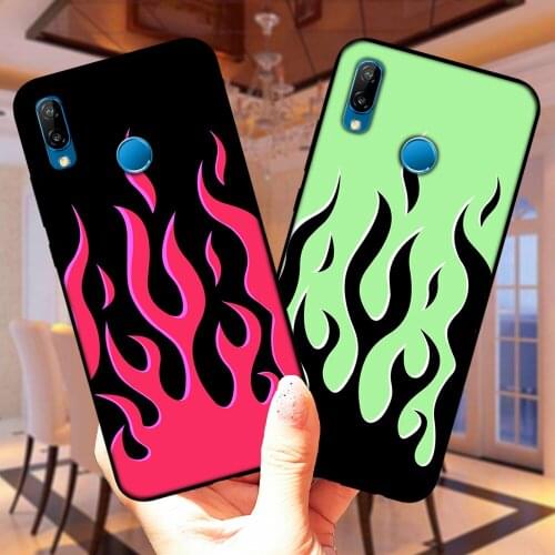 Fashion Flame Soft Cover For Capa Huawei P30 Lite P40 Lite E P8 P10 P20 Lite Pro Y9 2019 Red Flames Silicone Black Case