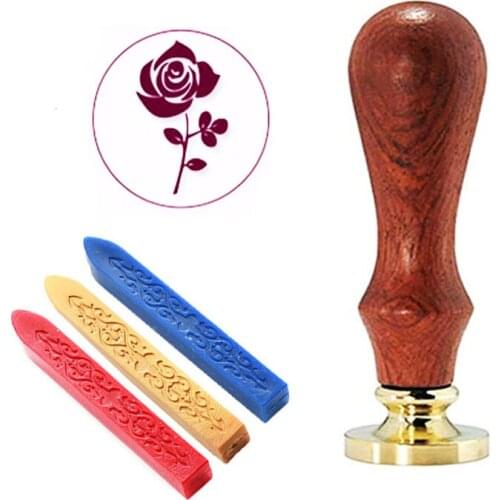 ROSE Plant Flower Natural Vintage Wedding Invitation Custom Picture Logo Wax Seal Sealing Stamp Sticks Spoon Gift Box Set Kit