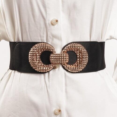 NEW Wide Elastic Belt Dress Stretch Waistbands big alloy gold buckle Women Dress coat Accessories Waistbands Corset cummerbunds