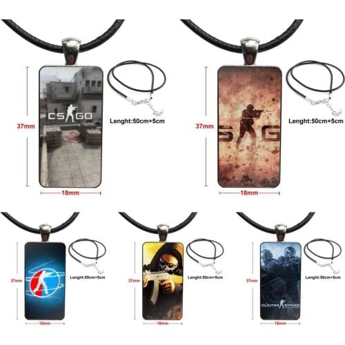 For Women Girls Handmade Counter Strike Cs Go Glass Cabochon Pendant Necklace Rectangle Fashion Necklace