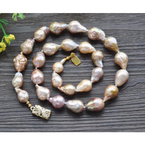 P7719 17" 15mm Peacock-Lavender Teardrop KESHI Edison Pearl Necklace