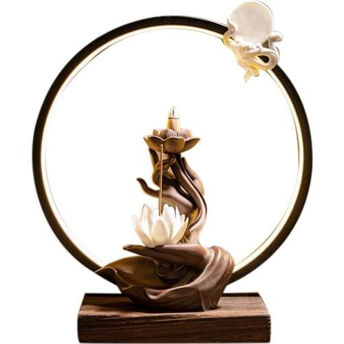 Buddha Hand Backflow Incense Burner Waterfall Incense Burner Lotus Holder Censer Fragrance Stand Decoration