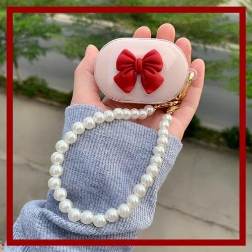 Cute Bow Transparent TPU Case Anti-scratch Protective Cover Pearl Bracelet Protector for Redmi AirDots 3 Earphone Charging Box
