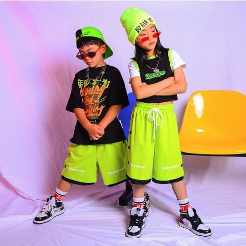 ChildrenS Summer Short-Sleeved Shorts Loose Hiphop Suit Boys Jazz Performance Clothes Ballroom Hip Hop Dance Rave Wear DQS7541
