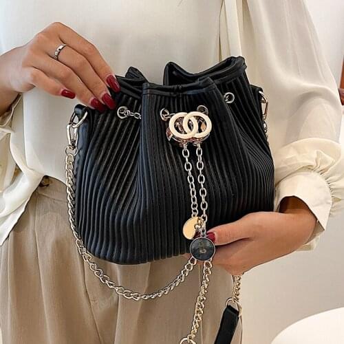 Small Chain Crossbody Bags Simple Bucket Womens Bag Casual Designer Handbags 2021 New Female Black Pu Leather Shoulder Bag Sac