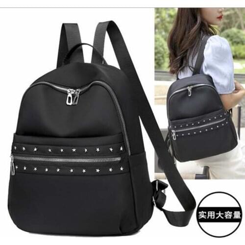 Free Shipping New Style Fashion Rivet Oxford Double Zipper Shoulder Bags Womens Large Capacity School Bag Travel Backpack