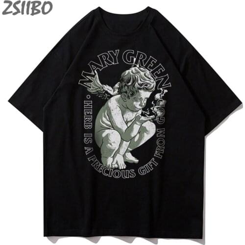 Vintage Angel Mary Oversize T-shirt Male Harajuku Unisex Short Sleeve T shirt Cotton Casual Men tshirt Plus size Streetwear Tops