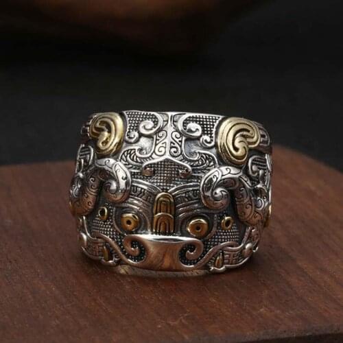 Pure 925 Sterling Silver Carving Vintage Finger Ring Punk Rock Thai Silver Jewelry Men Selfdom Adjustable Rings
