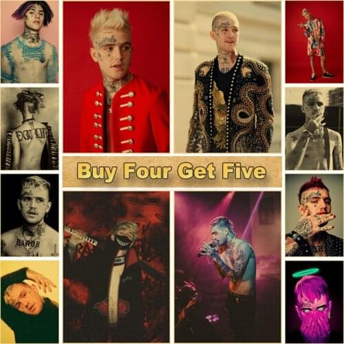 Vintage Hip Hop Rapper Lil Peep Posters Wall Sticker Retro Kraft Paper Poster Prints Living Room Home Decor Bar Wall Painting