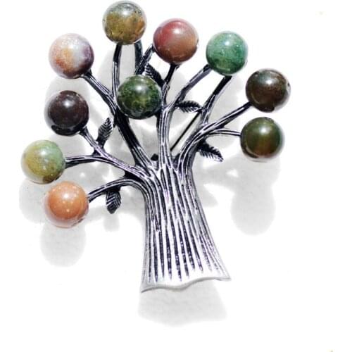 Morkopela Natural Stone Tree Brooches for Women Large Elegant Suit Dress Brooch Pin Fashion Jewelry Party Pins Accessories Gift