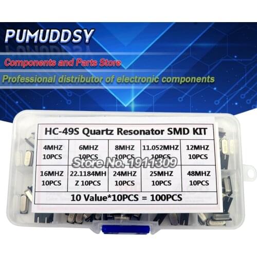 10Values HC-49S Quartz Resonator SMD Crystal Oscillator Kit 4MHz 6MHz 8MHz 12MHz 16MHz 24MHz 25MHz 48MHz 2Pin diy electronic set
