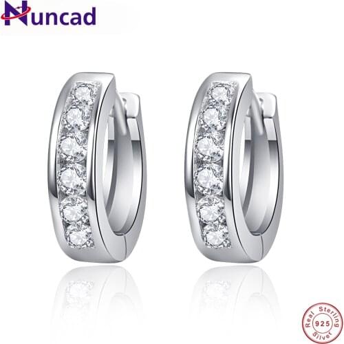 2*12.5mm Round Zircon Real 925 Sterling Silver Hoop Earrings for Women Piercing Earings Round Circle Earring Jewelry Pendientes