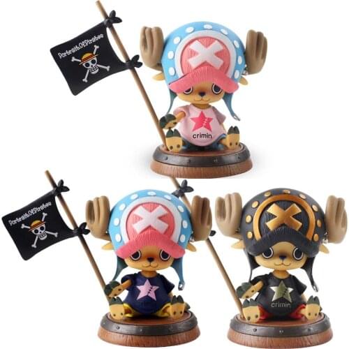 8cm OP Tony Tony Chopper Action Figures Anime Chopper with Pirates Flag PVC Model Toys