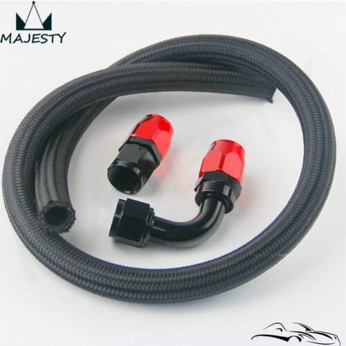 AN12 12-AN STEEL/NYLON OIL/FUEL LINE HOSE 1M/3FT + STRAIGHT+ 90 degree SWIVEL FITTING Black