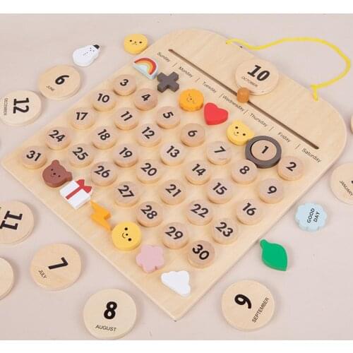 Baby Wooden Calendar Toys Wooden Board Game Time Cognitive Children Stacking Puzzle Montessori Education Toy Teaching Clock