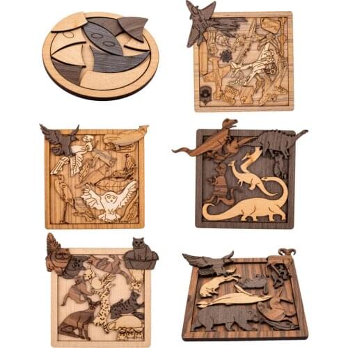 Montessori Wooden Jigsaw Puzzle Unique Shape Brain Teaser Puzzles Toys For Children Adults Birthday Gifts Puzzle Assembly Toys