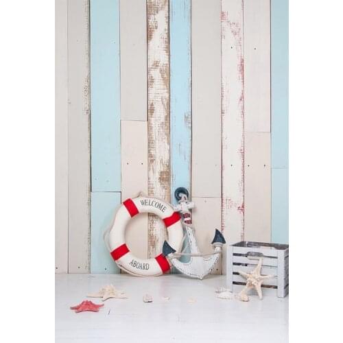 Nautical Style Photography Backdrops Colored Wooden Floor Anchor Starfish Vinyl Cloth Customize 3D Backgrounds for Photo Studio