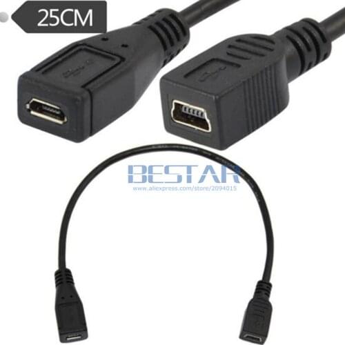 25cm USB 2.0 Mini 5 Pin A Female To Micro 5p 5pin USB 2.0 Female Socket Short charging data adapter Cable USB2.0 0.25M