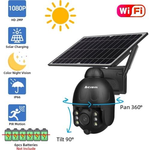 1080P WIFI HD Solar Panel PTZ Outdoor Low Power Solar Waterpoor Camera Two-way Audio Colorful Night Vision Surveillance Camera