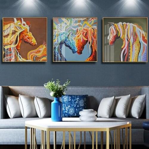 Nordic Art Creative Abstract luxury Colorful Horse Canvas Oil Painting Poster Prints Home Decoration Wall Picture Free Shipping