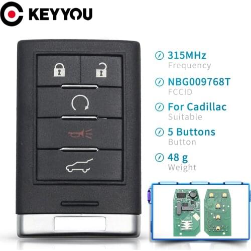 KEYYOU 5X For Cadillac 315MHZ NBG009768T Remote Car Key For Cadillac SRX CTS XTS DTS 2010 2011 2012 2013 2014 5 Buttons