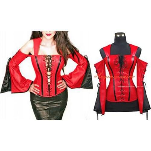 Sissy maid Red Faux Leather Bustier Wild Lace Up Back Boned Corset cosplay costume Tailor-made[G412]