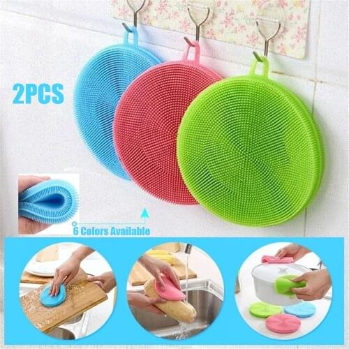 Kitchen Gadgets 2PCS Silicone Fruit & Vegetable Dishwashing Sponge Brush Antibacterial Kitchen Cleaning Pad Kitchen Accessories