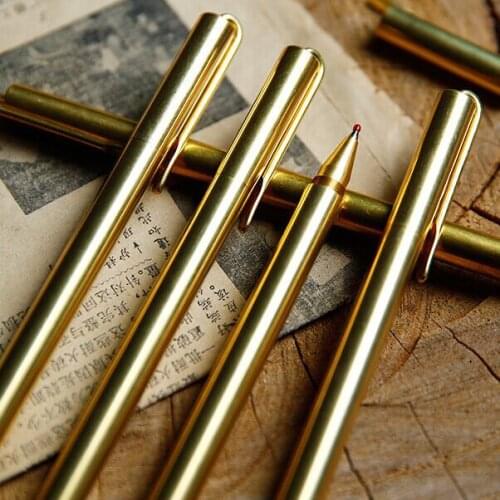 Pencil Retro Brass Gold Pen Pure Metal Pen By Hand Tactical Pen Copper Gift Pen Outdoor Survival EDC Camping Glass Breaker Gear