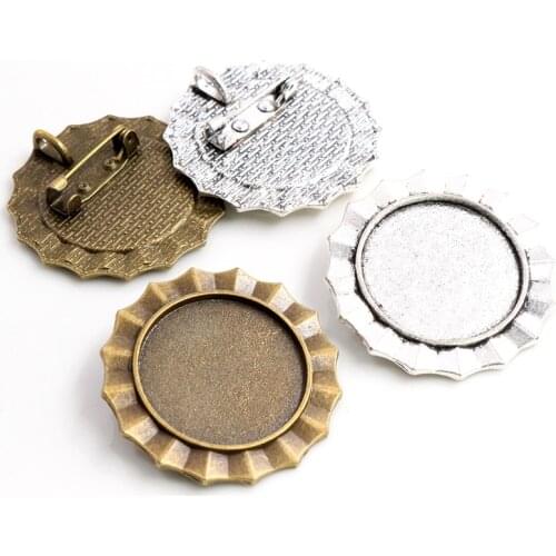 Fashion 5pcs 25mm Inner Size Antique Silver Plated and Bronze Brooch Cameo Cabochon Base Setting Pendant