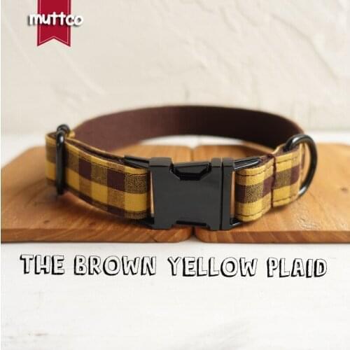 MUTTCO retailing resistance to bite self-design collar THE BROWN YELLOW PLAID double cloth handmade basic collar 5 sizes UDC067H