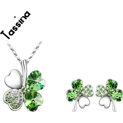 Tassina Shiny Crystal Sweet Flower Fashion Pendant Necklace Earrings Women Wedding Jewelry Set TNJA14B14