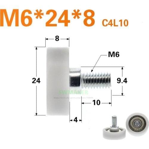 10pcs M6*24*8mm M6 external thread, 626zz bearing pulley, engineering plastics, door and window cabinet drawer wheel