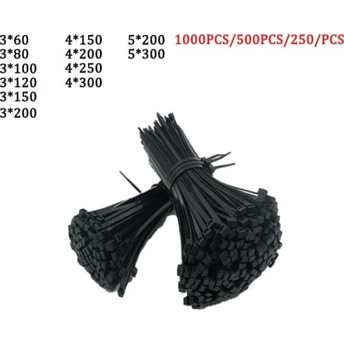Plastic nylon cable tie 1000 pieces 500 pieces 250 pieces black 5x300 industrial cable tie 3x200 nylon cable tie set