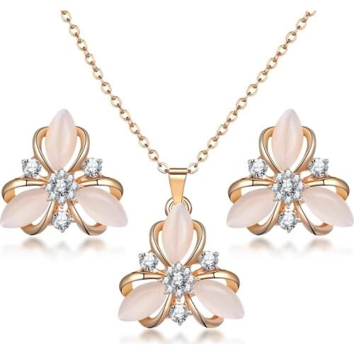 Bridesmaid Flower Pendant Rose Gold Stainless Steel Pendant Neckalce With High Quality Heart Necklace and Earring For Women