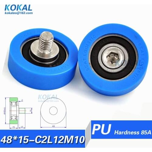 [PU48*15-C2L12M10]Free Shipping 2pcs M10 screw TPU 6202RS bearing roller wheel rubber money-count pulley 48*15 rubber wheel