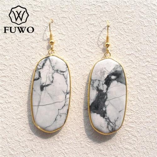 FUWO Labradorite Turquoises Howlite Natural Stone Drop Earrings 24K Gold Electroplated Dangle Earrings Bohemian Jewelry ER010