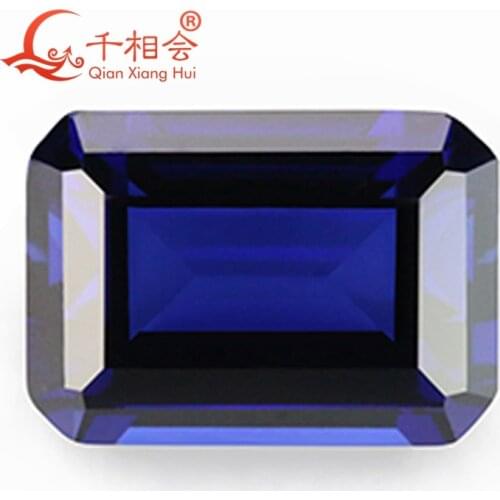 Blue color rectangle shape emerald cut artificial Sapphire corundum gem stone for jewelry making