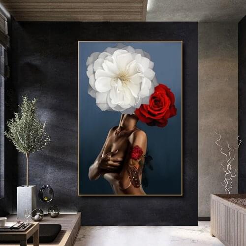 Modern Black Women With Flower On The HeadOil Painting On Canvas Print Nordic Poster Wall Art Picture For Living Room Home Decor