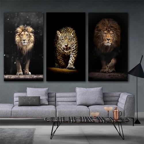 Modern Majestic Lion leopard Black Animal Poster Wall Art Canvas Painting Posters and Prints Wall Picture Living Room Home Decor